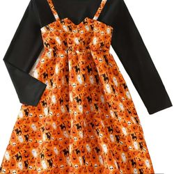 New Boutique Girls Black Orange Halloween Dress Ghosts Pumpkins Cats 5-6Y