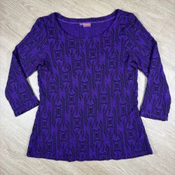 Purple & Black Textured 3/4 Sleeve Top