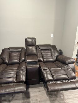 Leather reclining sofa