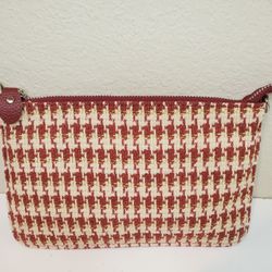 NWT Befen Women's Burgundy Leather Tweed Wristlet Clutch Wallet Purse *NO STRAP*