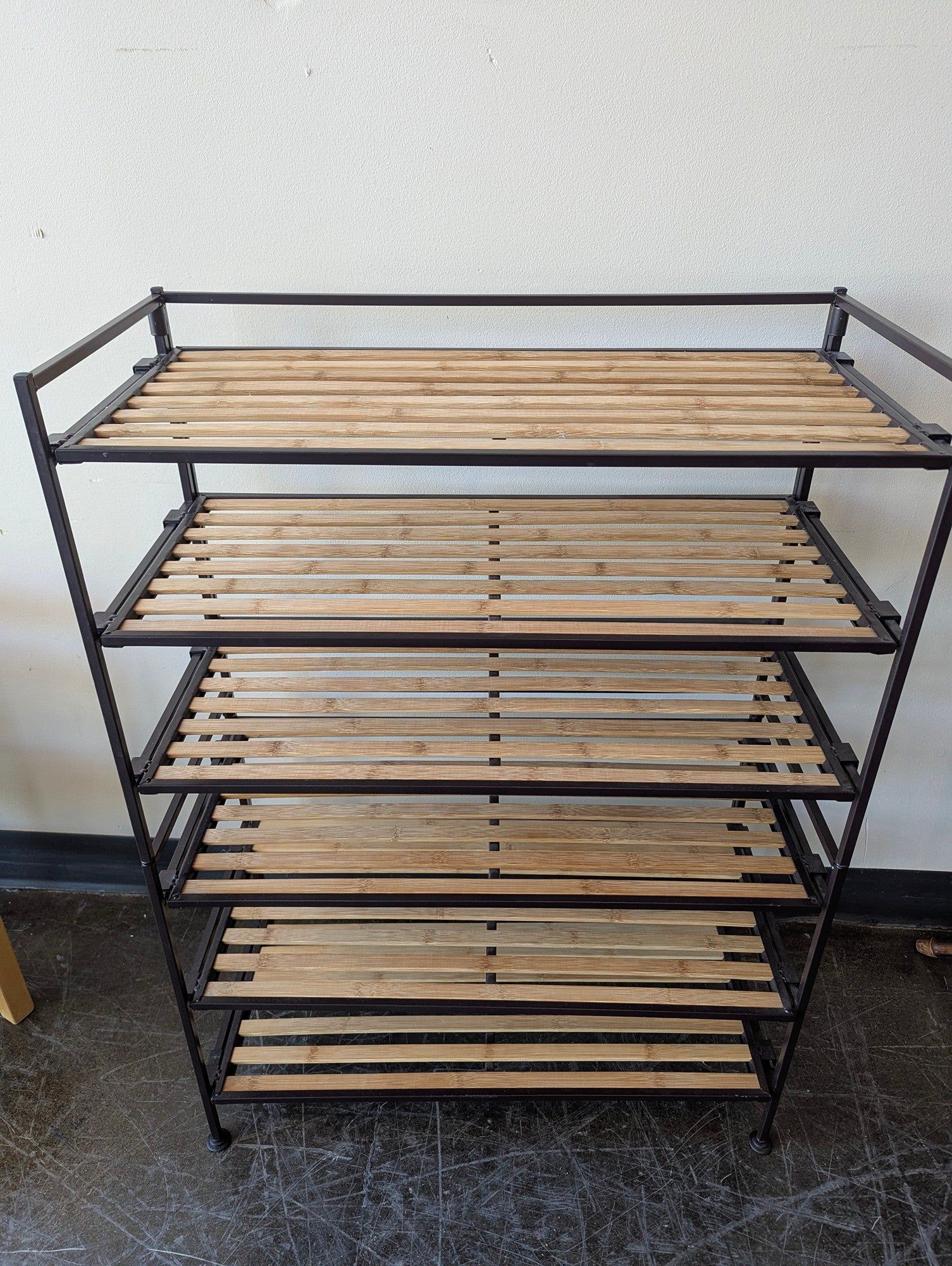Six-Tier Metal Frame Bamboo Slat Storage Shelf