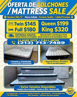🇺🇸 / 🇲🇽 BAMBOO ELITE MATTRESS SALE / OFERTA DE COLCHONES
NEW! / ¡NUEVO! - Sealed in Plastic / Sellado en Plástico
Made in USA / Hecho en USA
Same