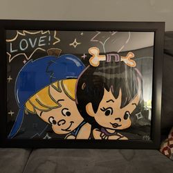 🎨 Hand-Painted Flintstones Inspired Acrylic Painting – 18x24 Framed