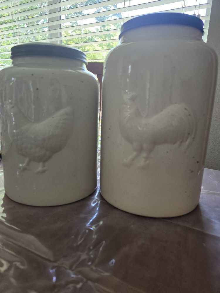 Rooster And Hen Chicken Large Jars