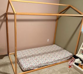 Montessori floor bed frame with canopy