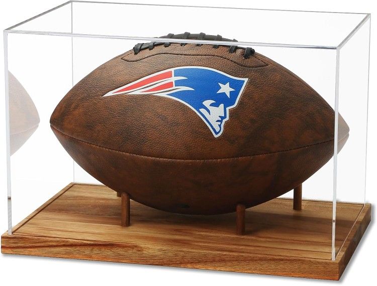 JupDec Football Display Case, Acrylic with Wood Stand, UV Protected
