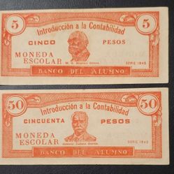5 Y 50-pesos-moneda Escolar-banco Del Alumno-UNC-cuba