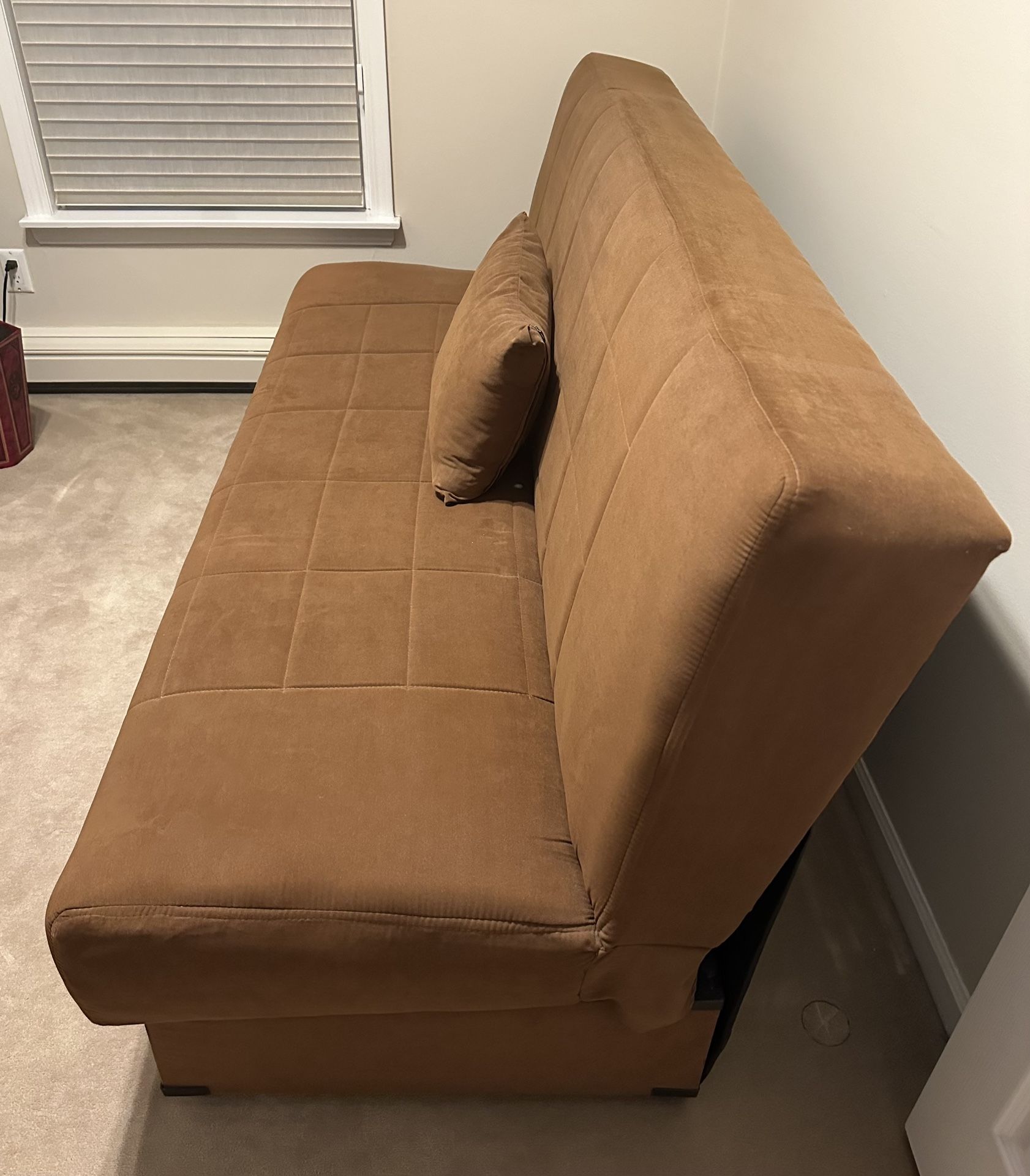 Brown Micro Suede Futon With Storage 