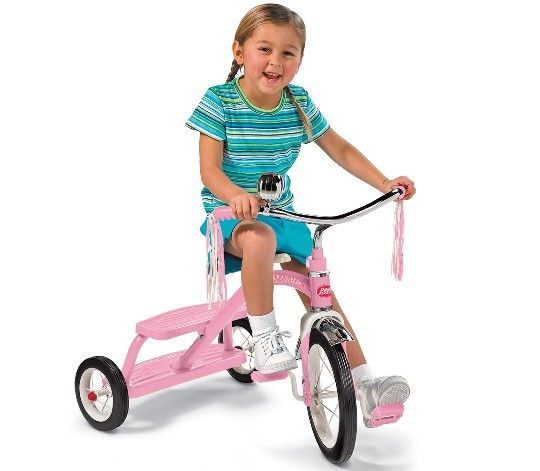 Radio Flyer Classic Pink Dual Deck Tricycle with 12 inch Front Wheel and Adjustable Seat for Ages 2 1/2 5 years, Pink