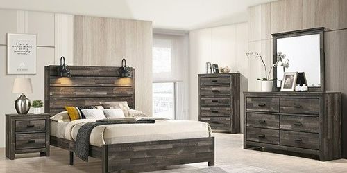 4PC Queen size Bedroom set headboard with 2 lamps