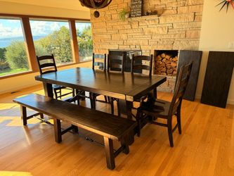 Pottery, barn, dining room, table, chair, chairs, and bench