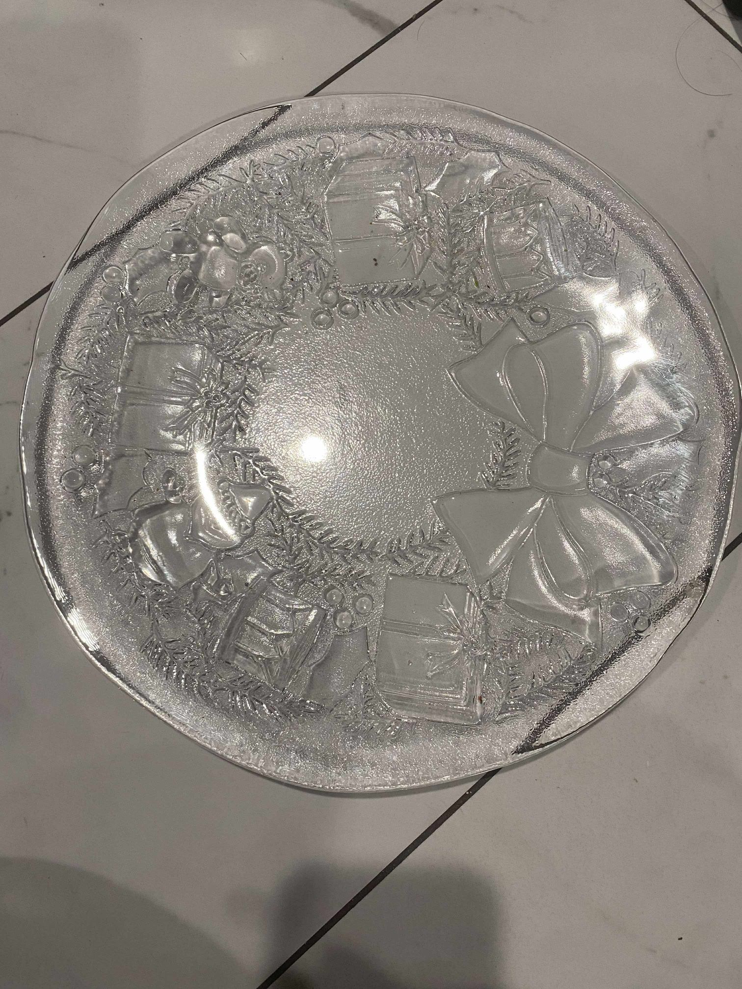 Christmas Clear Glass 12" Round Platter