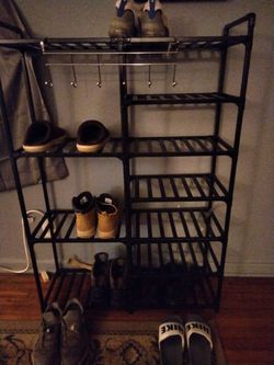 Shoe rack made out of bamboo. It is very durable.