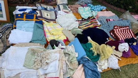 Large Collection of Vintage Crochet Blankets, Quilts, and Linens