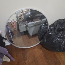 Grey Bordered Round Mirror