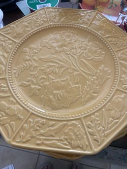 Amber embossed plates and bowls