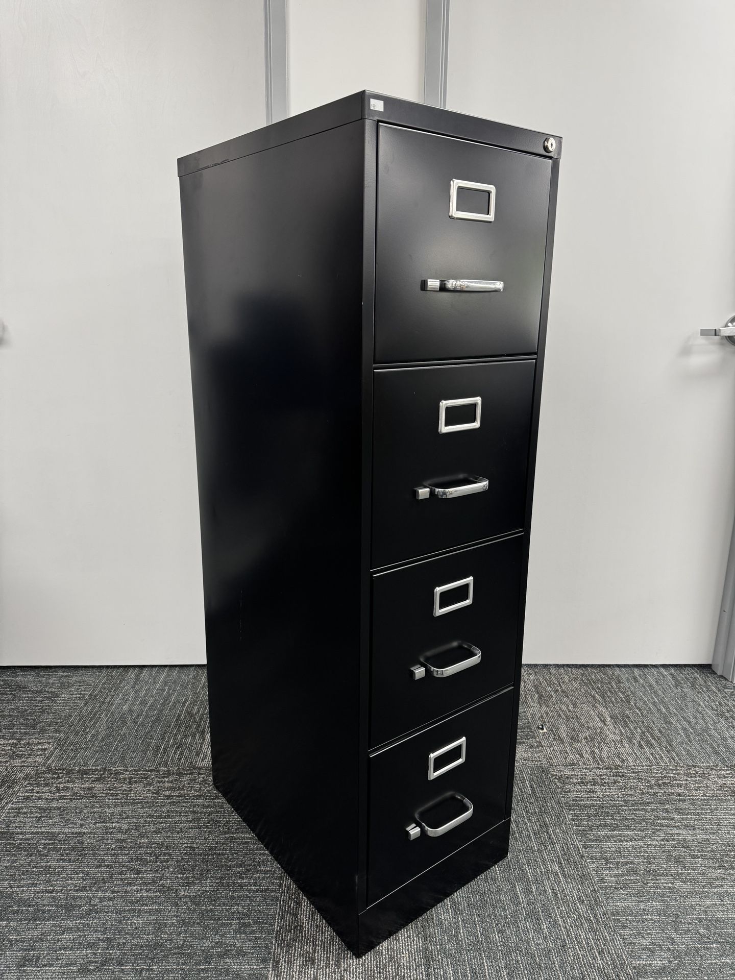 File The Right Way! *25% Off Used Furniture Sale* Used - Black Metal Four Drawer Vertical Filing Cabinet w/o Keys