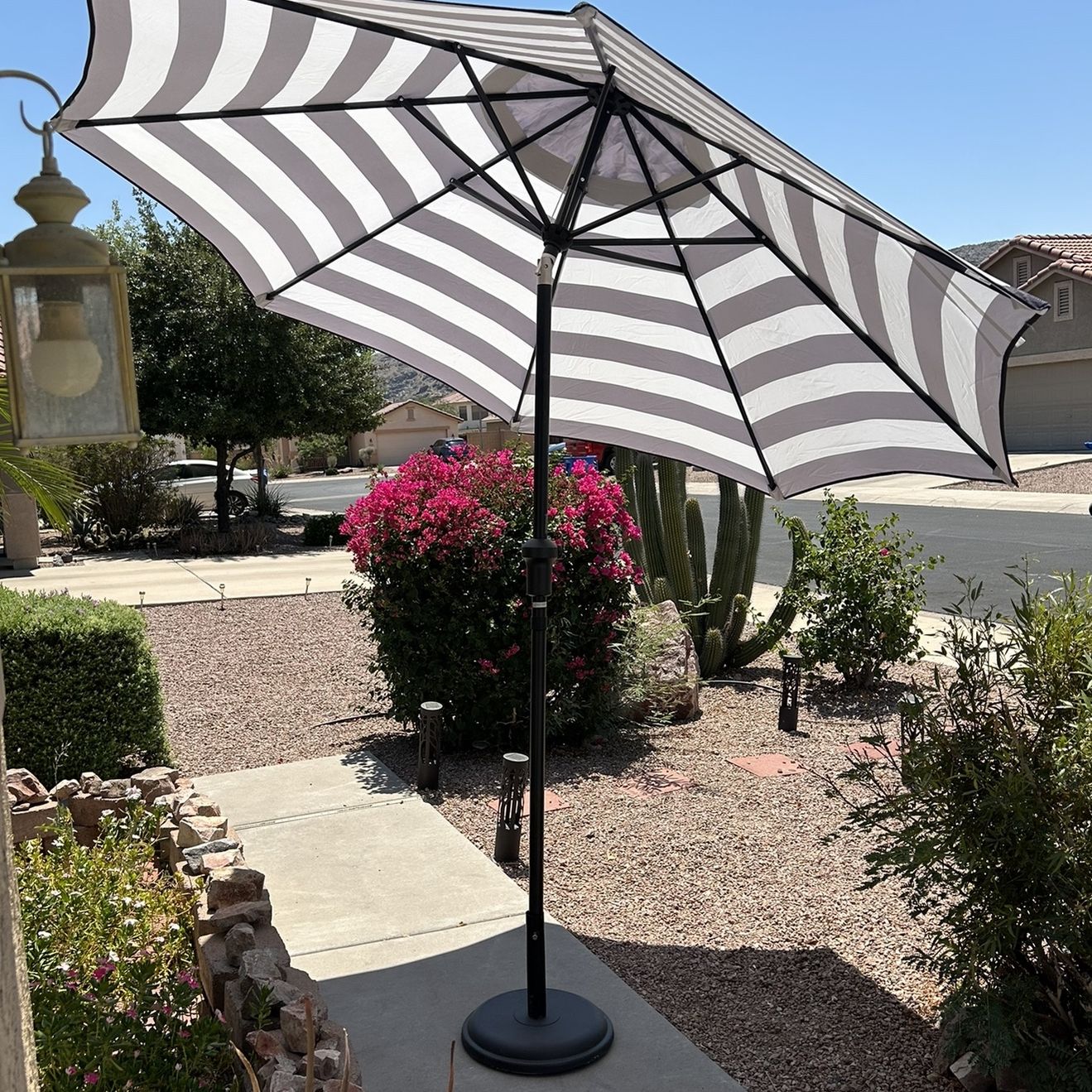 blue and orange patio umbrella Galtech 725 7.5' Commercial Manual Lift Umbrella