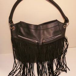 Ladies Black Shoulder Bag With Fringes