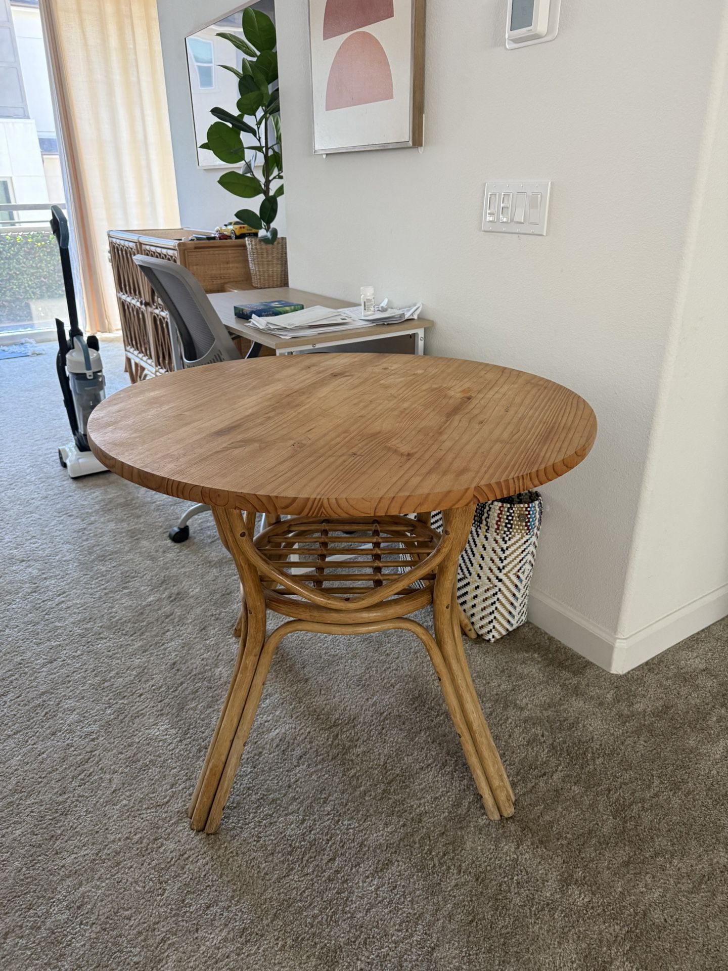 (Pending Pick Up) Rattan Round Wood Dining Table