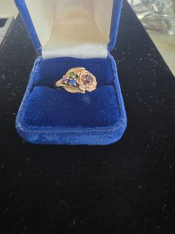 10kt vintage gold ring natural stones, high quality untreated sapphire Kashmir/burma/Ceylon blue