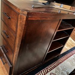 Cherry Wood Stand With Drawer And Shelves