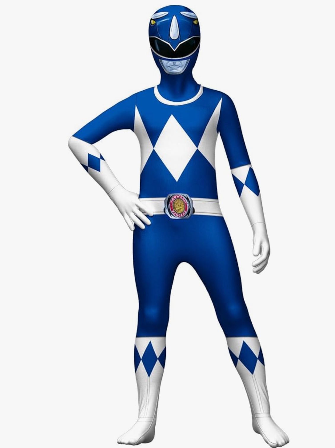 Blue power ranger Kids Hero Battle Suits Jumpsuit with Mask Full Body Outfit Set for 10-14 Years