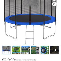  12-Foot Trampoline with Safety Net and Basketball Hoop for Outdoor Recreation and Fun for Toddlers