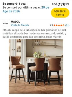 MALOL Swivel Bar Stools Set of 3
