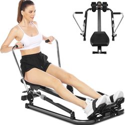 Rowing Machine, Full Motion Hydraulic Rower Foldable with 12 Level Adjustable Resistance and LCD Monitor, Home Gym Exercise Equipment for Full Body Wo