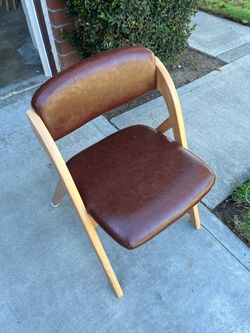 Set of 2 Folding Brown Faux Leather Chairs – $80