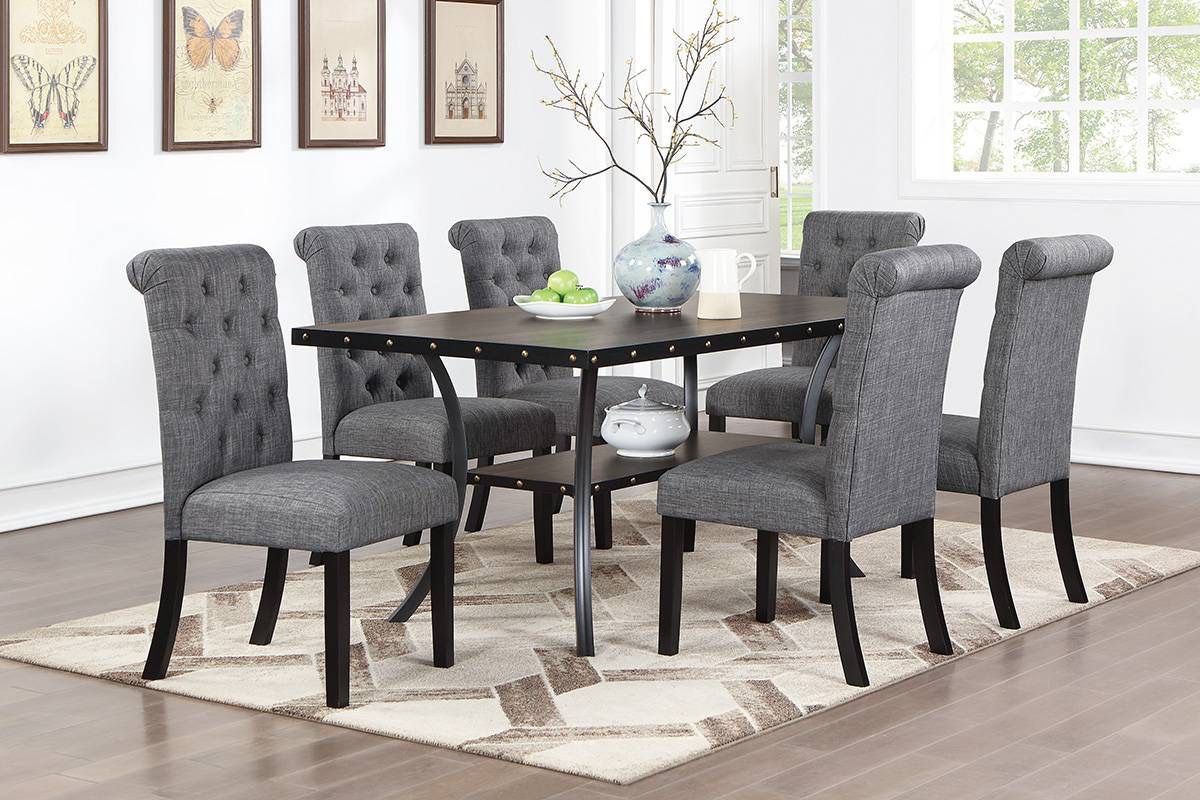 Brown Dining Table Set With Gray Chairs