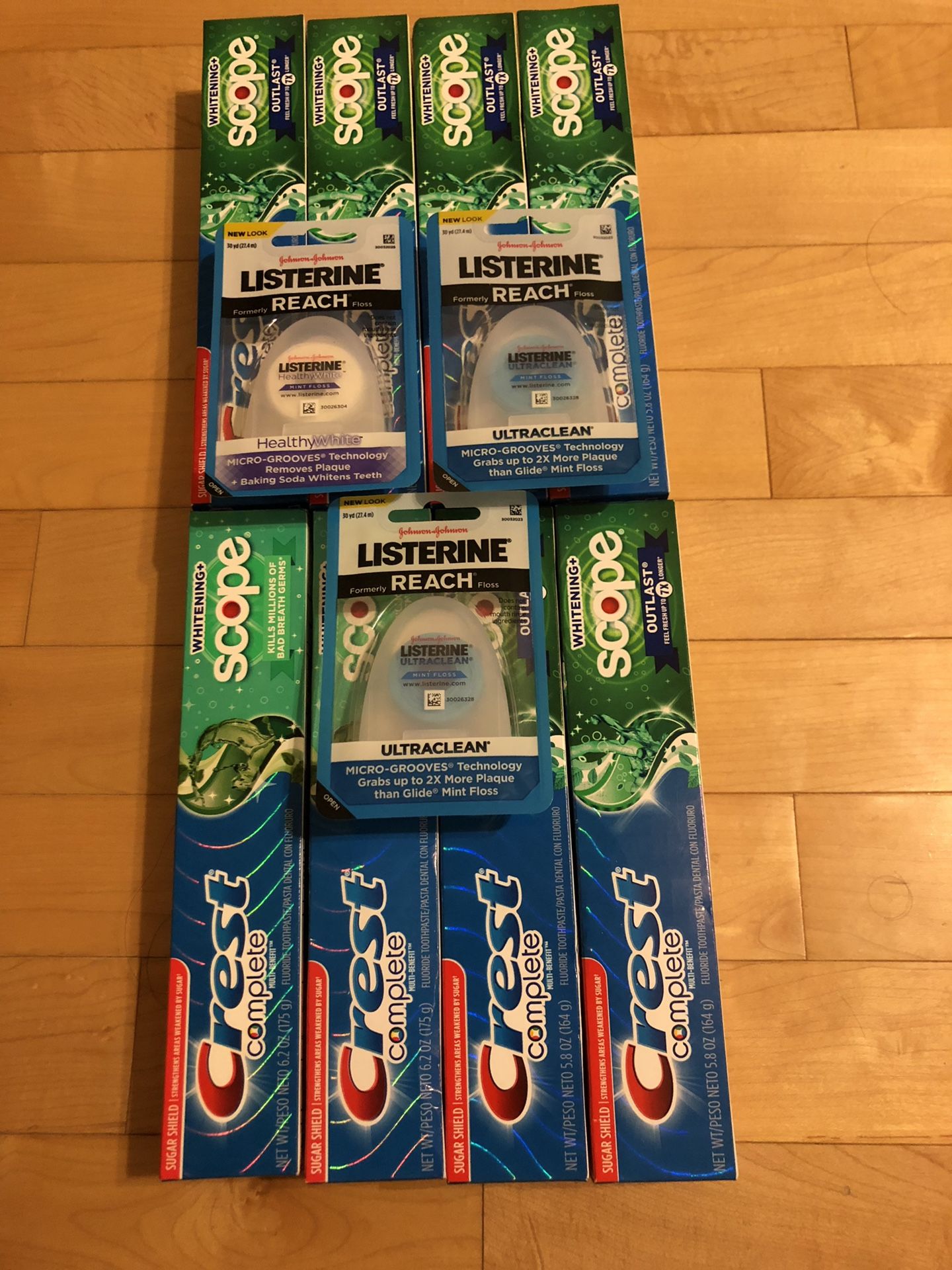 8 crest toothpaste & 3 floss