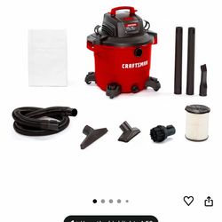 Workshop supplies + 16 gallons Craftsman shop vac, with 20 extra vac bags, medium size ventilator mask, with extra filters ,  90 count Hefty trash bag