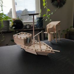 Handmade Popsicle Stick Sailboat, Wooden Infantry Tower