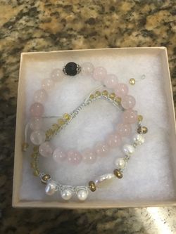 Rose quartz and freshwater pearl bracelets.7 inches