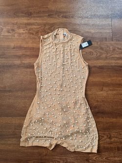Nude Pearl Embellished Mini Romper