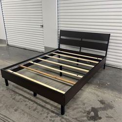 Brown platform queen size bed frame