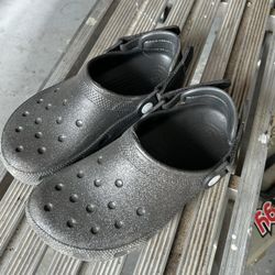 Crocs, Non-slip Black Shimmery 7W 5M