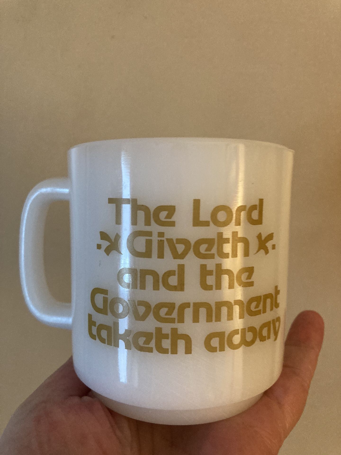 Vintage Glasbake Milk Glass Funny Saying Mug Cup