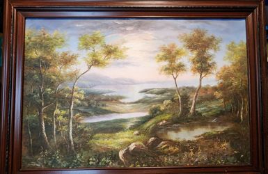 Large painting scenic lake large 43" x 31"
