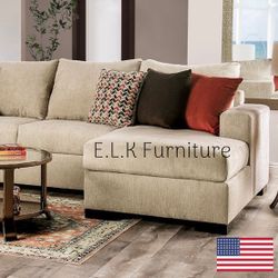 BEIGE CHENILLE FABRIC SECTIONAL WITH PILLOWS INCLUDED