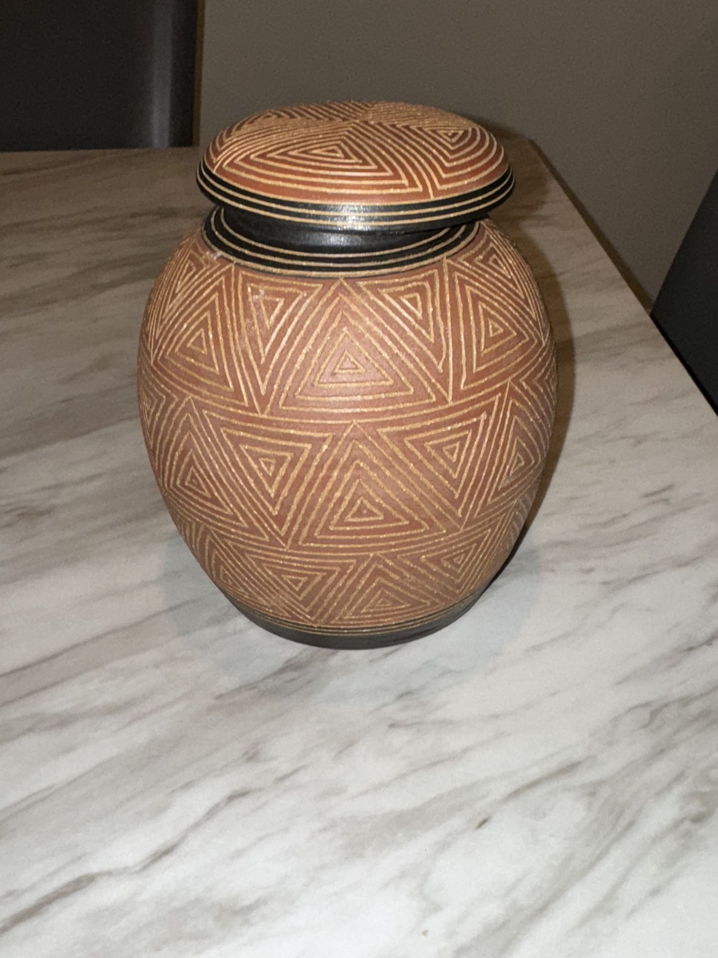 Kenneth Allen Stoneware Studio Art Pottery Geometric Design Jar 1985