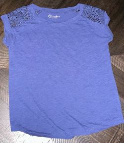 Girls Cherokee Dark Navy Blue Short Sleeve Top with Lace Shoulder Detail - Size 6/6X