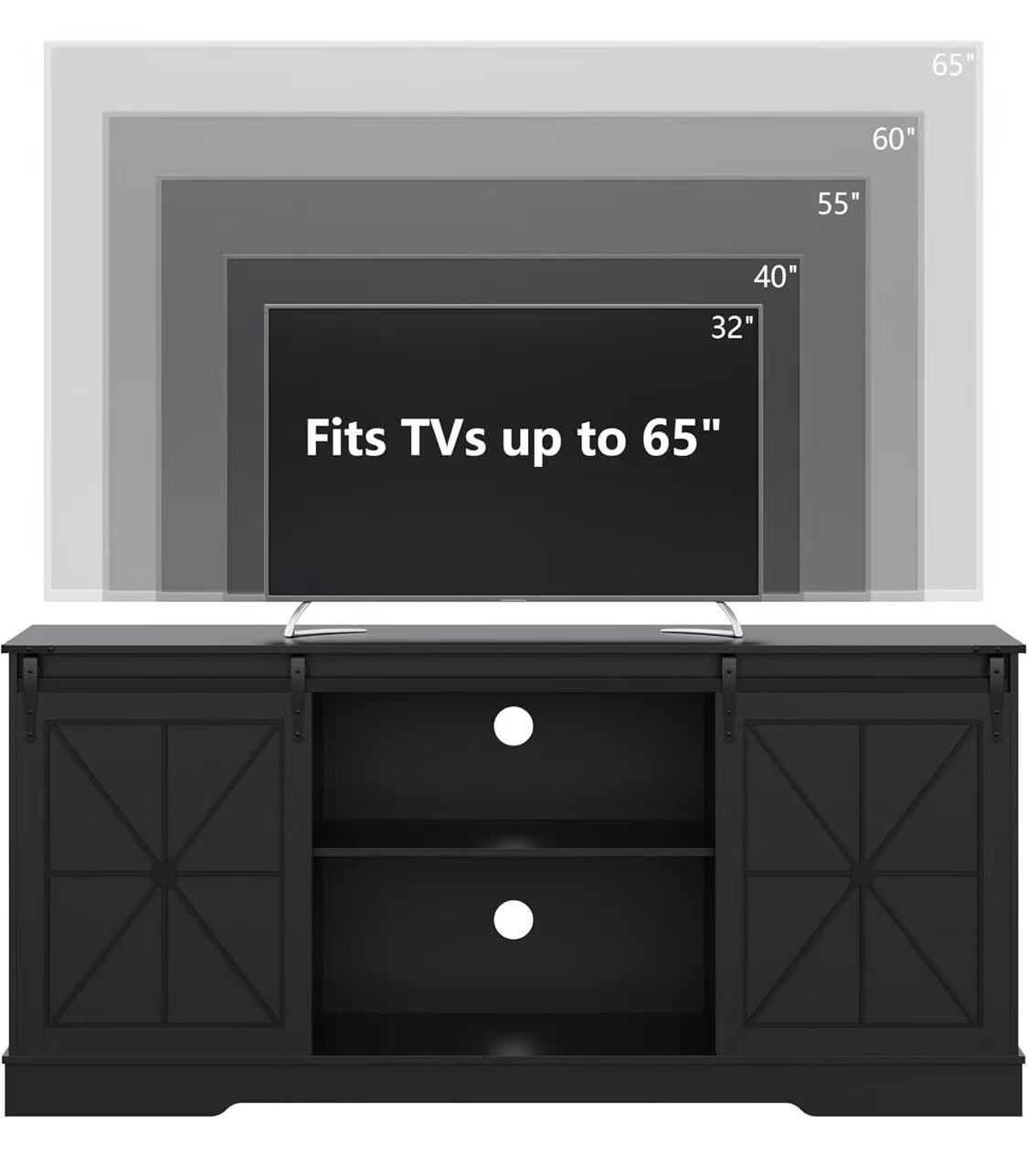Farmhouse TV Stand for 65/60/55 Inch Tvs, Rustic Entertainment Center with Storage Cabinets & Sliding Barn Doors, Modern Media Console Table, Wood Tel