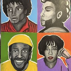 4’x3’ hand painted canvas with Prince, Michael Jackson, Whitney Houston, Marvin Gaye