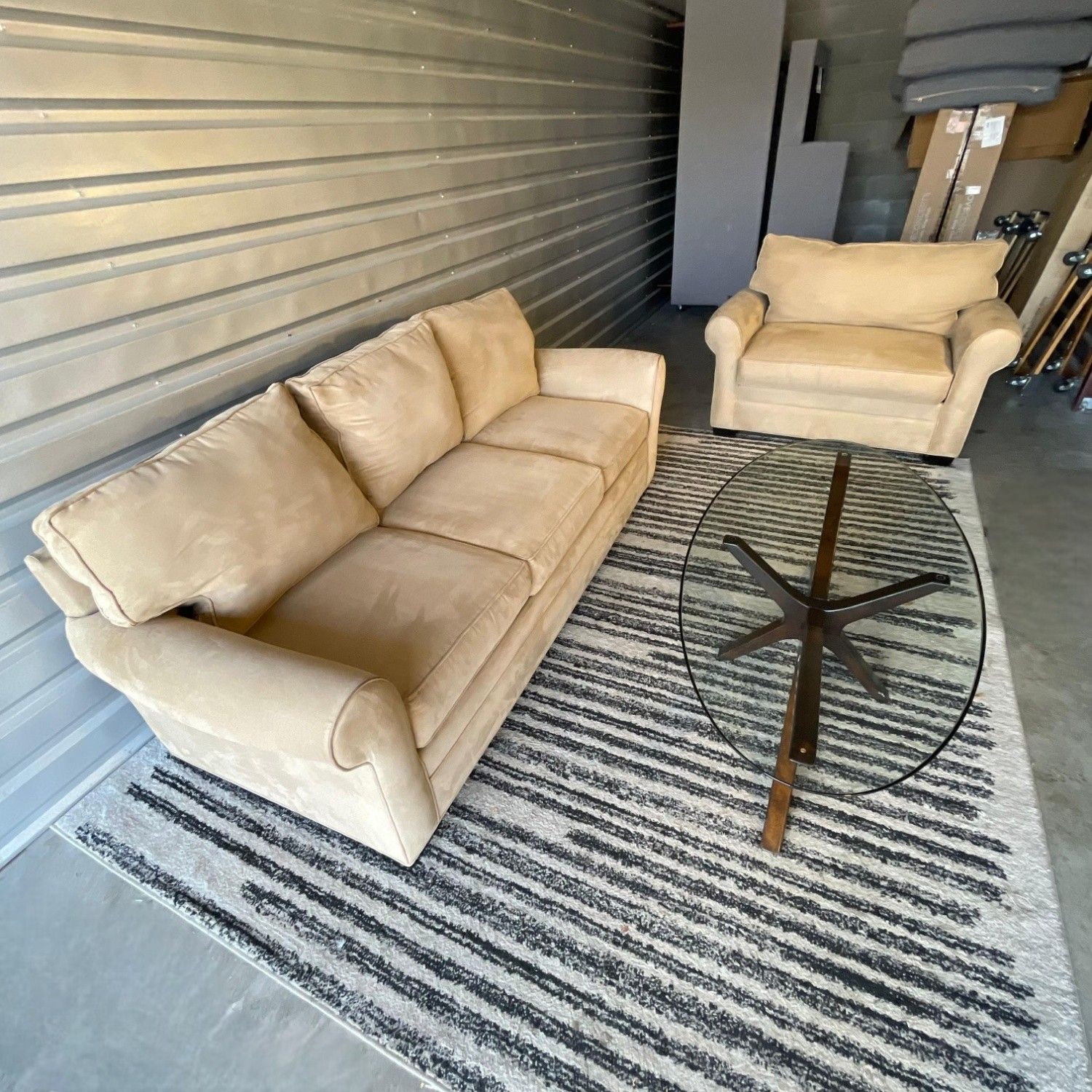 Cindy Crawford Tan Sleeper Sofa & Loveseat Set – Great Condition