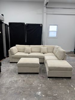 Modern Cream Sectional Sofa with Ottoman – FREE DELIVERY