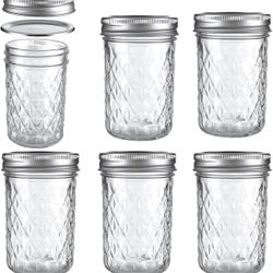 12oz Mason (NOT BRAND MASON) Glass Jars with Regular Lids - Set of 6| Ideal for Jam, Honey, Wedding Favors | Food-Safe & Airtight Seal