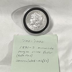 About Uncirculated-AU(50)  1881-S  Mirror Like Proof Morgan Silver Dollar. Read Description.